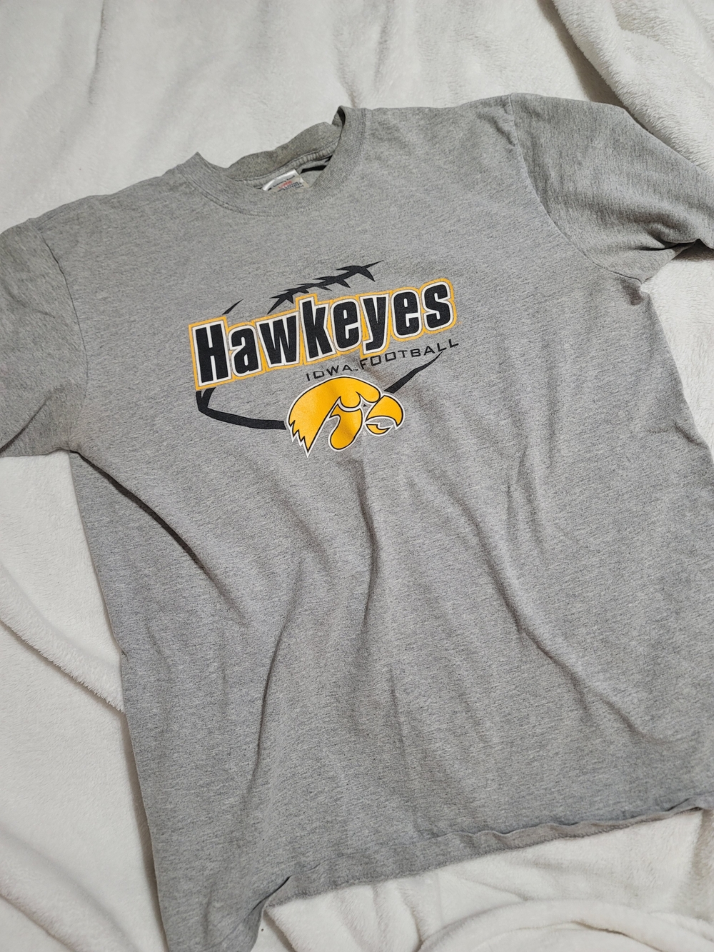 Champion Gray Iowa Hawkeyes Football Graphic Tee Vintage Hawks Sz Large